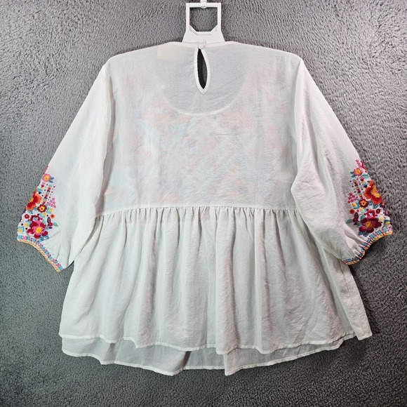 NEW Savanna Jane Top Blouse Women 2X Colorful Embroidered White - Picture 5 of 9